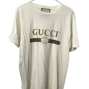Gucci White Washed Cotton Jersey Oversized T-Shirt with logo ~ 100% authentic